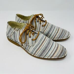 Sperry cream blue linen striped coastal preppy Topsiders Oxford men’s shoes 10